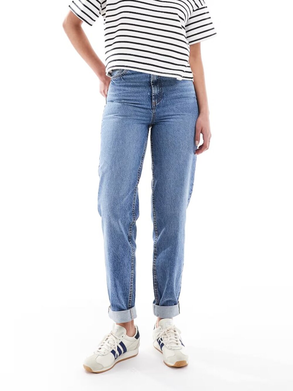 ASOS DESIGN High Rise Relaxed Mom Jeans 100% Cotton Mid Blue | 28/36 Tall